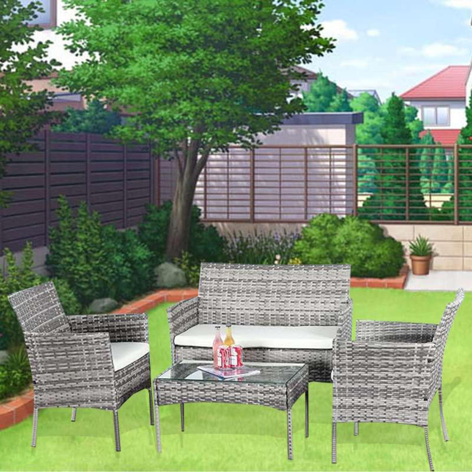 4 PC Rattan Garden Furniture Set for Indoor & Outdoor Use - XEO Home